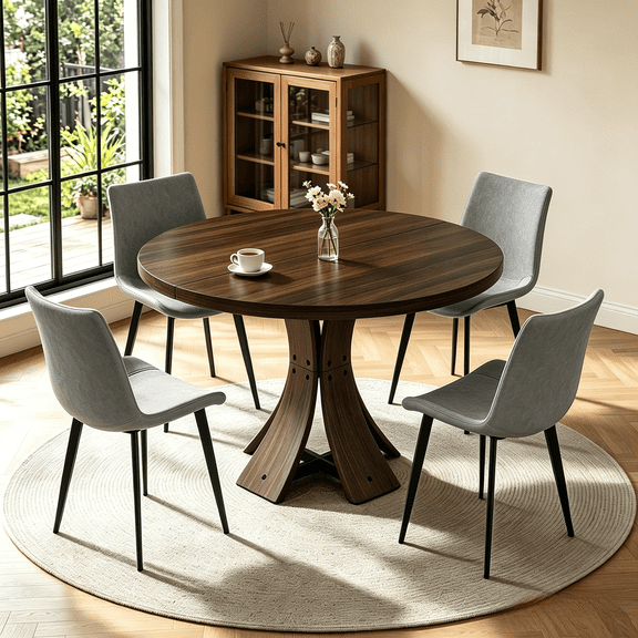 43.32'' Round Dining Table Set for 4,5-Piece Modern Wood Kitchen Table Set for Kitchen Dining Room