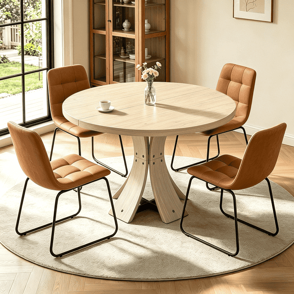 43.32'' Round Dining Table Set for 4,5-Piece Modern Wood Kitchen Table Set for Kitchen Dining Room