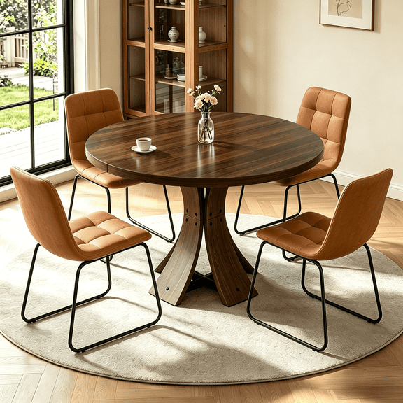 43.32'' Round Dining Table Set for 4,5-Piece Modern Wood Kitchen Table Set for Kitchen Dining Room