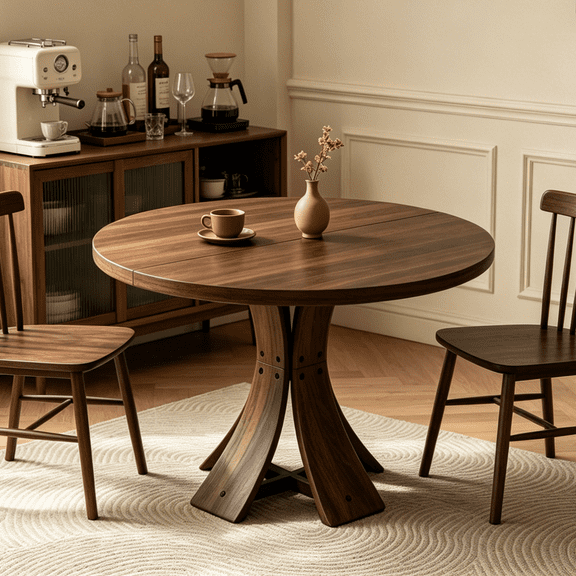 43.32'' Round Dining Table for 4, Circle Wood Kitchen Table for Dining Room, Home