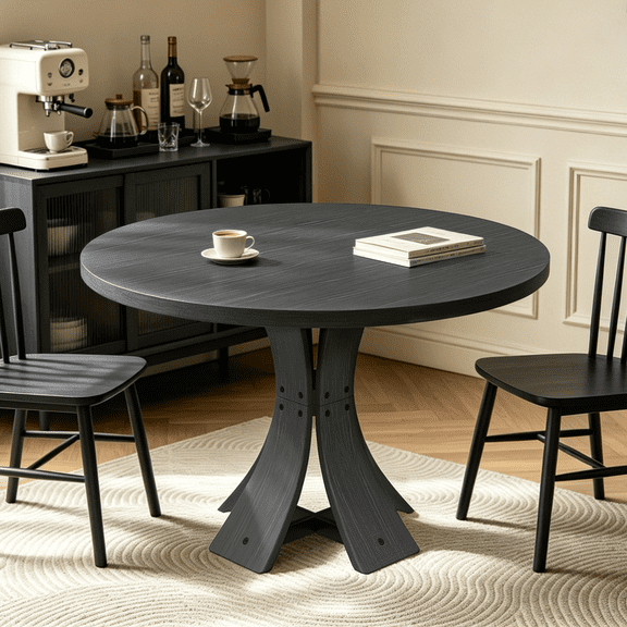 43.32'' Round Dining Table for 4, Circle Modern Kitchen Table for Dining Room, Home