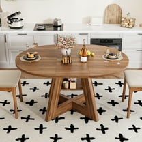 43.3in-59in Extendable Dining Table for 4-6, Modern Round Kitchen Dining Room Table, Multifunctional Table with Wooden Cross Base and Storage Shelf for Kitchen, Dining Living Room, Walnut