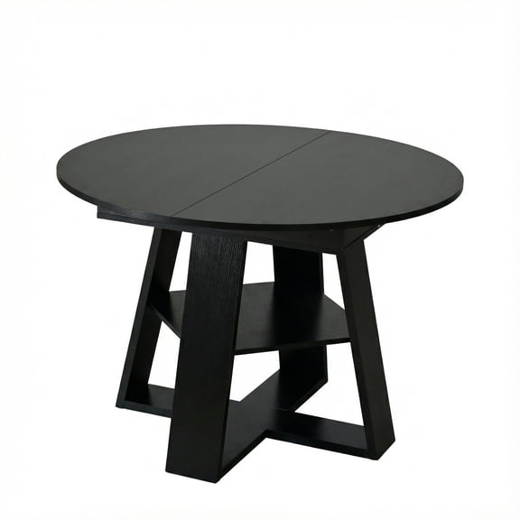 43.3in-59in Extendable Round Dining Table for 4-8,Modern Kitchen Oval Dining Table with Removable Leaves Space Saving,Wood Base with Storage Shelf for Kitchen Living Room (table only)