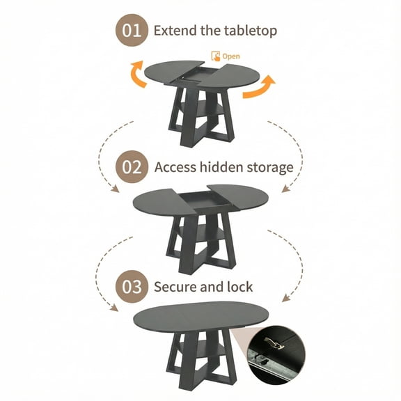 43.3in-59in Extendable Round Dining Table for 4-8,Modern Kitchen Oval Dining Table