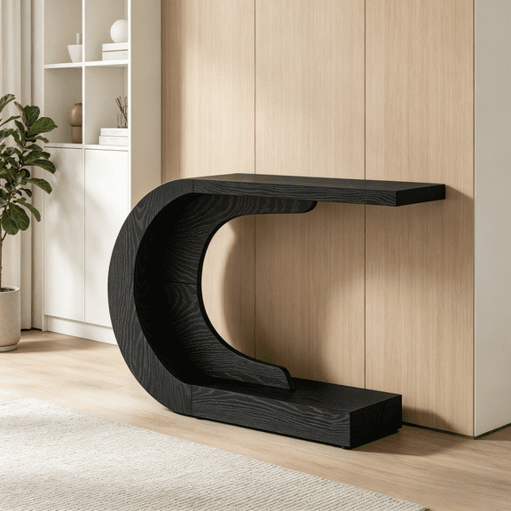 43.3in Long Console Table Wave Inspired C-Shape Engineered Wood 13.78in Deep 29.53in Tall Modern Entryway Sofa Hallway Living Room Display Accent Narrow Compact Furniture Decor Showcase Space Saving