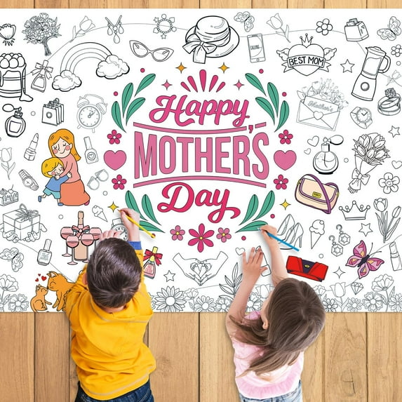 Qrieeo 43.3x31.5Inch Mother's Day Giant Coloring Poster with Picture, Birthday Gift Painting Poster, Art Crafts Activity Drawing Paper in School, Classroom, Home, Party,Paper Table Cloth for Coloring