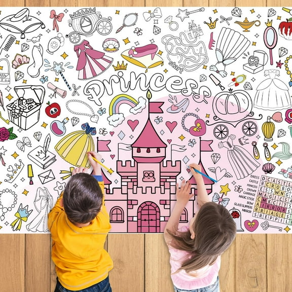 Qrieeo 43.3x31.5Inch Pink Princess Giant Coloring Poster with Picture, Birthday Gift Painting Poster, Art Crafts Activity Drawing Paper in School, Classroom, Home, Party for Boys, Girls, Kid