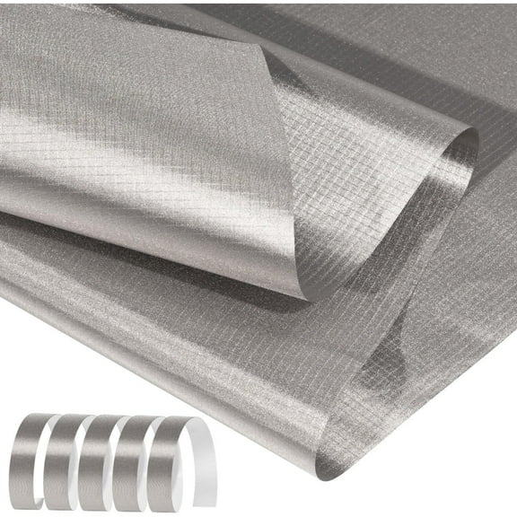 QZS 43.3x78.7In Radiation Blockers Fabric,Reusable Silver Fabric Wit 1Pc 0.8In x65.6Ft with Adhesive Conductive Tape for Prevent RF Signals