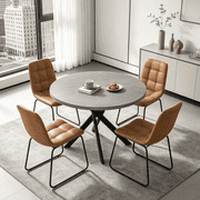 43.5 Inch Round Dining Table Set For 4, 5-Piece Wooden Table with Metal Leg Dining Chairs, Mid Century Modern Small Coffee Set For Dining Room Kitchen Apartment