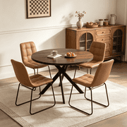 43.5 Inch Round Dining Table Set For 4, 5-Piece Wooden Table with Metal Leg Dining Chairs, Mid Century Modern Small Coffee Set For Dining Room Kitchen Apartment