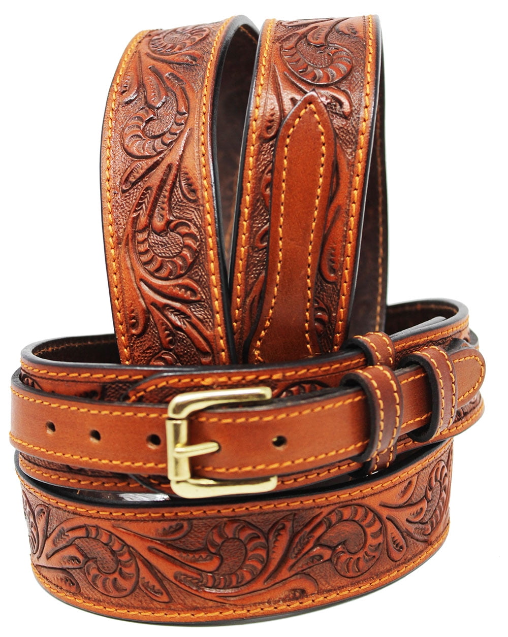 Men's Basket Weave Tooled Leather Belt