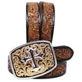 thumbnail image 1 of 43-44  Men's 1-1/2" Wide Tan Leather Floral Tooled Casual Jean Belt 26FK04B, 1 of 1