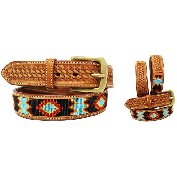 43-44  Men's Western Rodeo Heavy Duty Beaded Full-Grain Leather Belt 26RT10