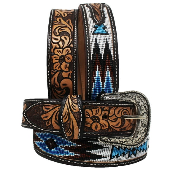 43-44 Men's Western Rodeo Heavy Duty Beaded Full-Grain Leather Belt 26RT12