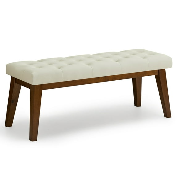 43.5'' Faux Leather Bedroom Bench, Upholstered End of Bed Bench with Tufted Button, Padded Vintage Dining Bench, Entryway Bench with Solid Wood Legs, Kitchen, Living Room, Hallway, Beige Tufted