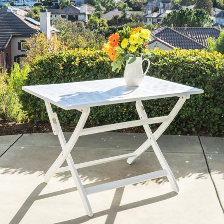 43.5" Foldable Acacia - X-Shaped Base and Slatted Top - Backyard Entertaining - Prevents Water Pooling