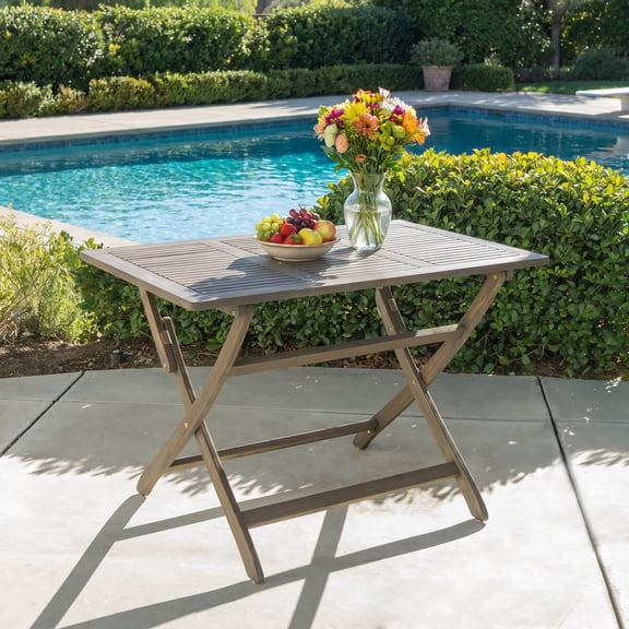 43.5" Foldable Outdoor Acacia Wood Dining Table, Weather Water Resistant Slatted Top X-Shape Base Portable Patio Table Seats Up To 4 For Backyard BBQ