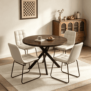 43.5 Inch Round Dining Table Set For 4, 5-Piece Wooden Table with Metal Leg Dining Chairs, Mid Century Modern Small Coffee Set For Dining Room Kitchen Apartment