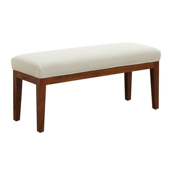 43.5'' Linen Bedroom Bench, Upholstered End of Bed Bench, Padded Vintage Dining Bench, Entryway Bench with Solid Wood Legs, Kitchen, Living Room, Hallway, White