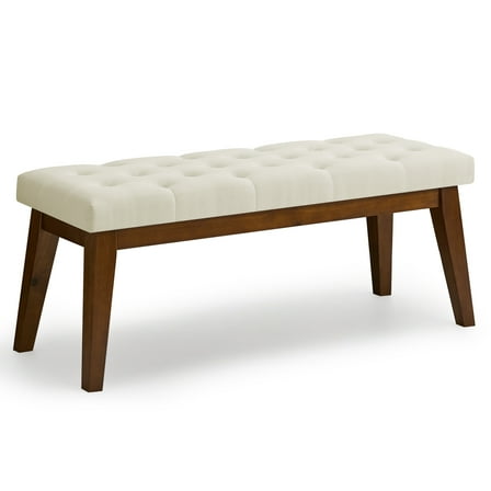 43.5'' Linen Bedroom Bench, Upholstered End of Bed Bench with Tufted Button, Padded Vintage Dining Bench, Entryway Bench with Solid Wood Legs, Kitchen, Living Room, Hallway, Beige Tufted