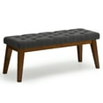 thumbnail image 1 of 43.5'' Linen Bedroom Bench, Upholstered End of Bed Bench with Tufted Button, Padded Vintage Dining Bench, Entryway Bench with Solid Wood Legs, Kitchen, Living Room, Hallway, Dark Gray Tufted, 1 of 8