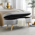 thumbnail image 1 of 43.5" Oval Storage Ottoman Bench with Rubber Wood Legs, Linen Fabric Upholstered Bench for Bedroom, Living Room, Entryway, Bed Side, Grey, 1 of 9