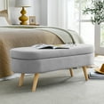 thumbnail image 1 of 43.5" Oval Storage Bench, Linen Fabric Upholstered Bench with Wood Legs ,Ottoman Bench for Living Room, Bedroom, End of Bed, Entryway, Bed Side, Grey, 1 of 9