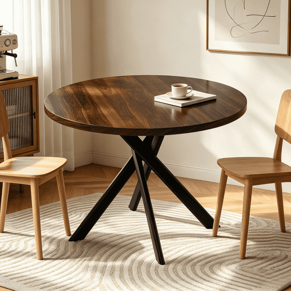 43.5" Round Dining Table for 4, Space Saving Kitchen Table with Metal Legs, Mid Century Modern Dining Table for Dining Living Room Apartment Small Space