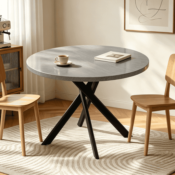 43.5" Round Dining Table for 4, Space Saving Kitchen Table with Metal Legs, Mid Century Modern Dining Table for Dining Living Room Apartment Small Space
