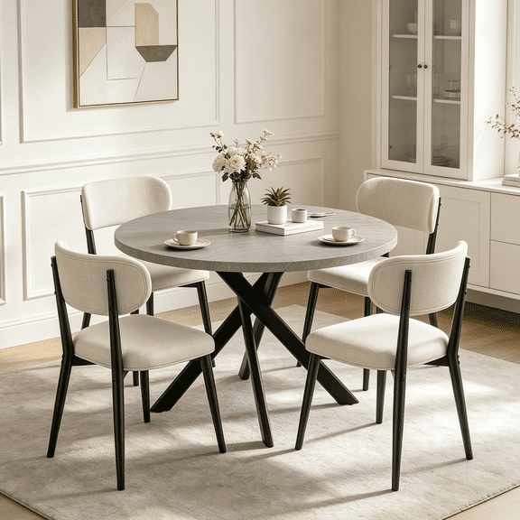 43.5" Round Dining Table Set for 4,5 Piece Modern Kitchen Table Set with 4 Upholstered Chairs,Dining Room Set for Living Room,Apartment