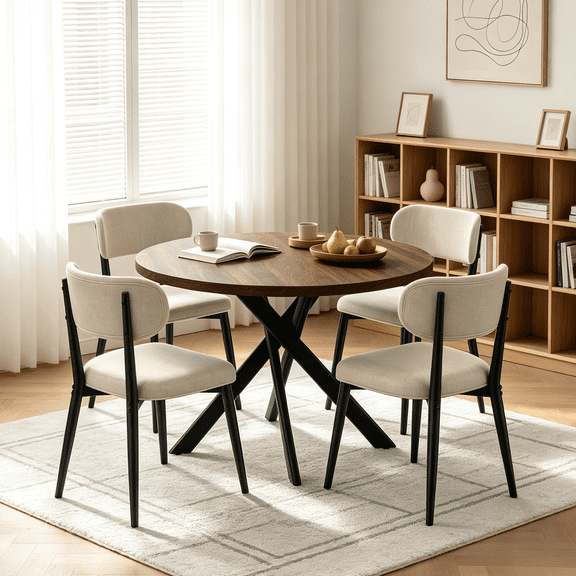 43.5" Round Dining Table Set for 4,5 Piece Modern Kitchen Table Set with 4 Upholstered Chairs,Dining Room Set for Living Room,Apartment