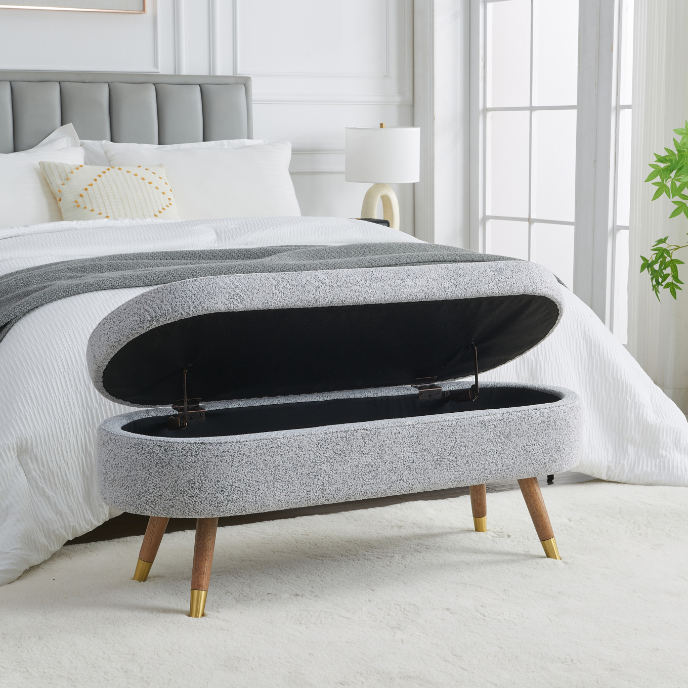 43.5'' Underbed Storage Ottoman with Metal Legs and Safety Hinges ...