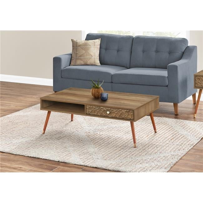 Walnut Wood Rectangular Coffee Table with Storage Drawer and Shelf