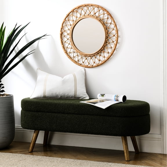 43.5"x16"x16" Storage Furniture Bench - Handmade, Rubber Wood Legs, Home Essential Oval Seat With Handmade Quality 43.5"x16"x16", Legs
