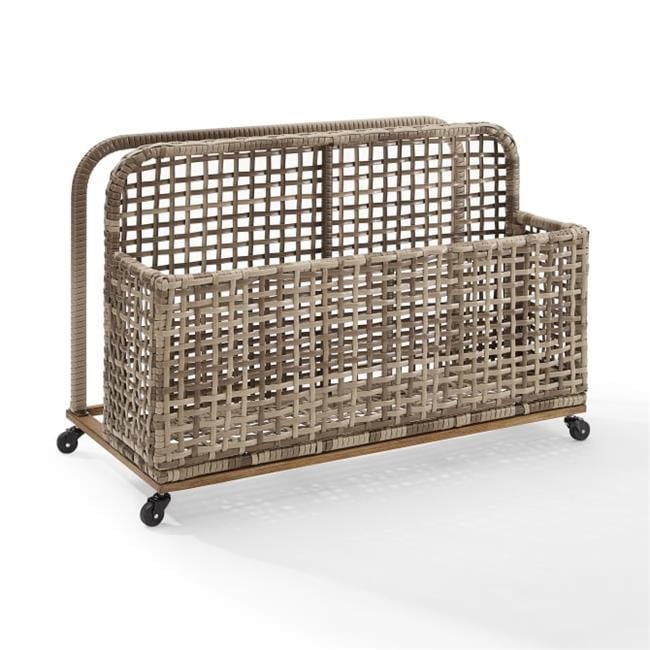 Distressed Gray and Brown Wicker Lockable Deck Box with Wheels
