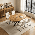 thumbnail image 1 of 43.2"-59.2" Extendable Round Dining Table Set for 4-6,5 Piece Mid Century Modern Round Kitchen Table Set with 4 Upholstered Chairs for Kitchen Living Room, Space Saving, 1 of 7