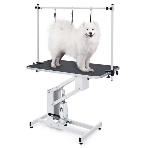 43.6" Heavy Duty Pet Grooming Table for Large Dogs, Height Adjustable 22"-39", Overhead Arm and Noose, Max Capacity 350 lbs, White