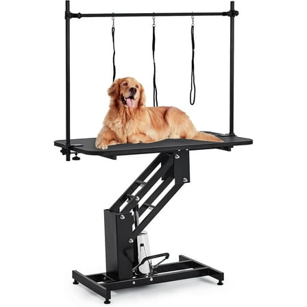 43.6" Pet Grooming Table for Large Dogs, Heavy Duty Height Adjustable Dog Grooming Table With Overhead Arm & Noose Height Range 22''-39'', Maximum Capacity Up to 350 Lbs, Black