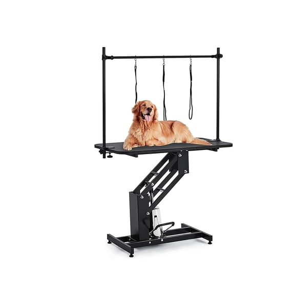 43.6in Pet Grooming Table for Large Dogs Heavy Duty Height Adjustable Dog Grooming Table With Overhead Arm Noose Maximum Capacity Up to 350 Lbs Black