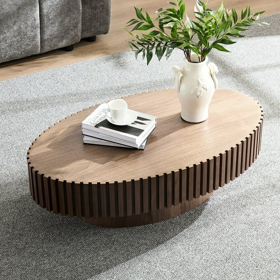43.7 Inch Table, Walnut , Pedestal For Snacks Oval Coffee Table Office Use, 43.7",