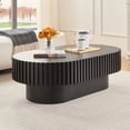 thumbnail image 1 of 43.7" Oval Coffee Table with Handcrafted Relief, Sturdy Pedestal Wooden Olive-Shaped Tea Table, Circle Fluted Drum Coffee Table for Apartment Living Room, Black, 1 of 8