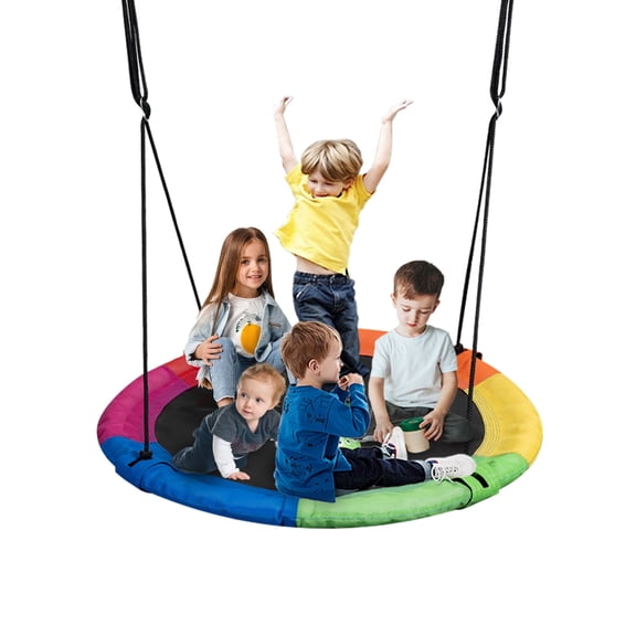43" Saucer Tree Swing for Kids, 360° Rotate Waterproof Flying Saucer Swing with Swivel, Hanging Straps, Adjustable Ropes, Round Mat Spinner Swing for Tree/ Swing Set, Colorful