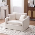 thumbnail image 1 of 43.9" Wide Modern Upholstered Farmhouse Performance Accent Chair with Black Metal Legs, Chenille Reading Armchair Single Sofa with Two Bolster Pillows for Living Room offices and Lounge, Beige, 1 of 7