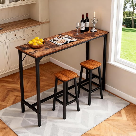 43Bar Table, Rectangular High Top Counter Height Bar Table with Sturdy Metal Legs, for Small Space, Dining&Kitchen, Living Room, Easy Assembly, Rustic Brown
