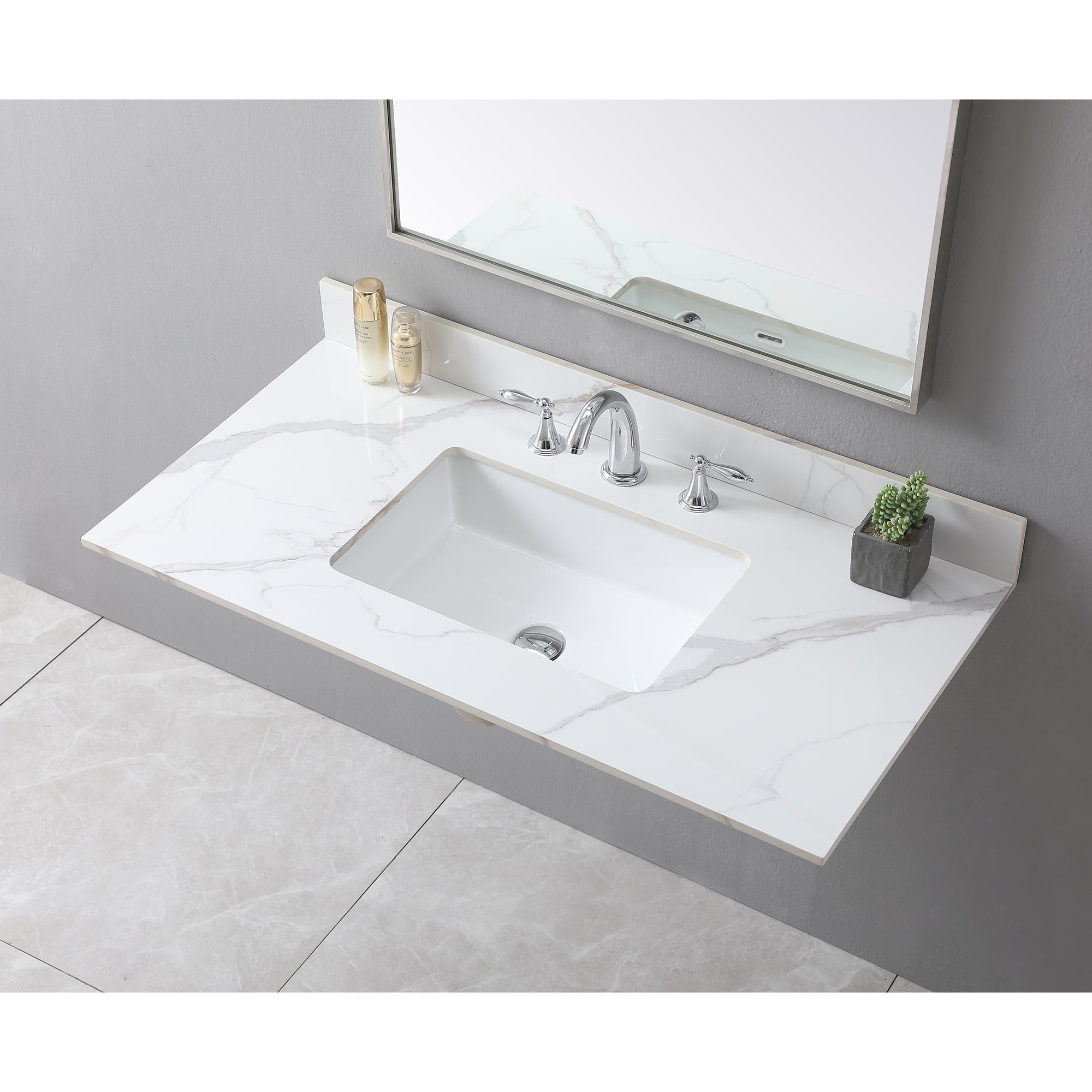 "43"" Luxurious Carrara White Sintered Stone Bathroom Vanity Top with ...