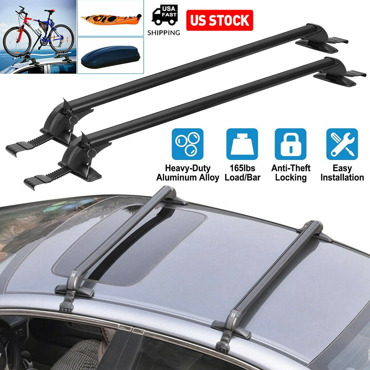 43 Car Universal Top Roof Rack Cross Bar Luggage Rack for Suv/car Roof  Cargo Carrier Rails Black