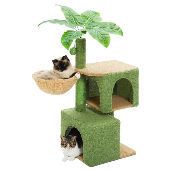43" Cat Tree for Indoor Cats, Climbing Tower with Scratching Posts, 2 Condos & Hammock, Kitten Activity Center - Green