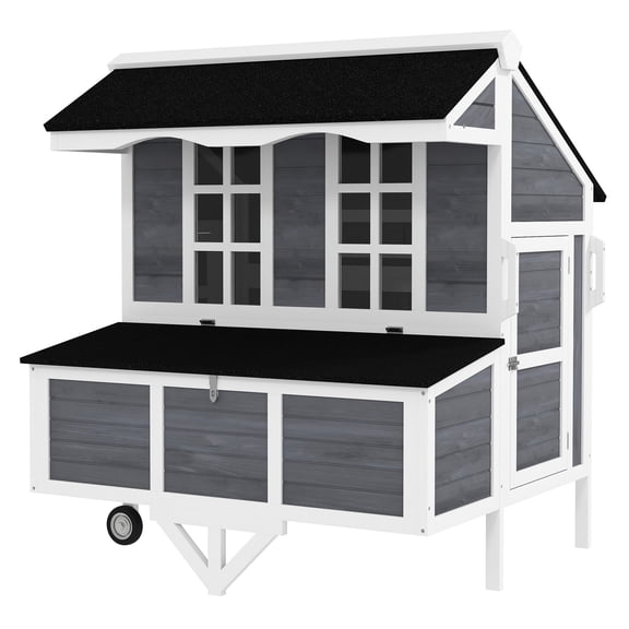 43" Chicken Coop with Wheels, Chicken Tractor, Nesting Box, 2-4 Hens, Gray - Mobile Hen House