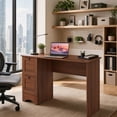 thumbnail image 1 of 43" Computer Desk with Power Outlets & 2 Drawers, Writing Studying Working Desk for Home Office, Walnut, 1 of 9