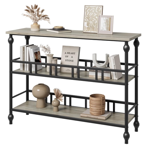 43" Console Table, 3-Tier Entryway Narrow Side Table with Shelves, Sofa Table for Living Room, Hallway, Bedroom, Rustic (Gray)